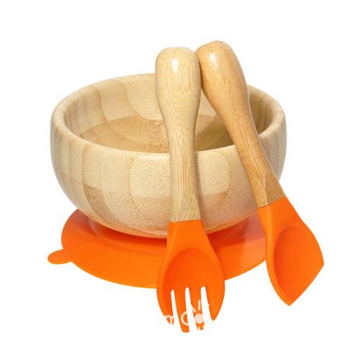 Tigela Alimentação Bambu - Tigela e Talheres (3 Peças)