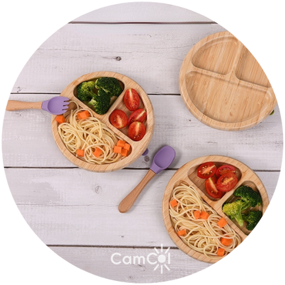 Prato Alimentação Bambu - Prato e Talheres (3 Peças)